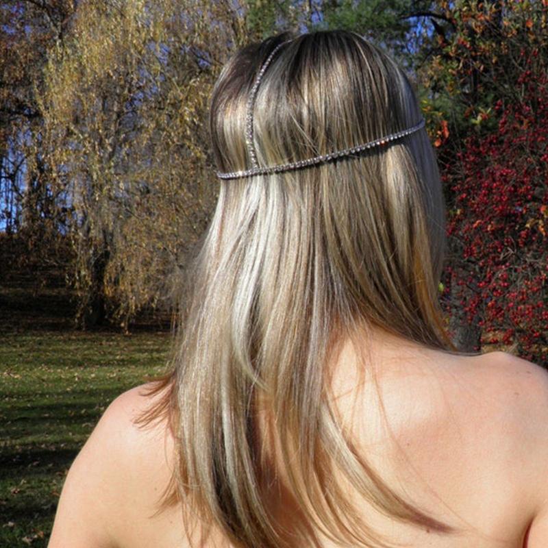 Bohemia Style for Rhinestone Drop Pendant Forehead for Head Chain Crystal Headpiece Bridal Wedding Hair Chain for Head J