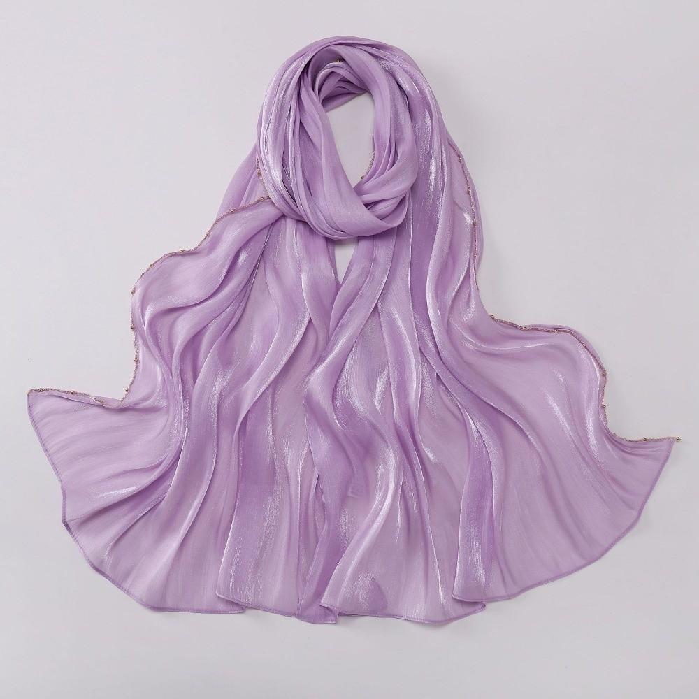 High Qulaity Solid Color Silk Scarf Unilateral golden chain Shining Sunscreen shawl Long Soft Chiffon Hijab Veil Outdoor