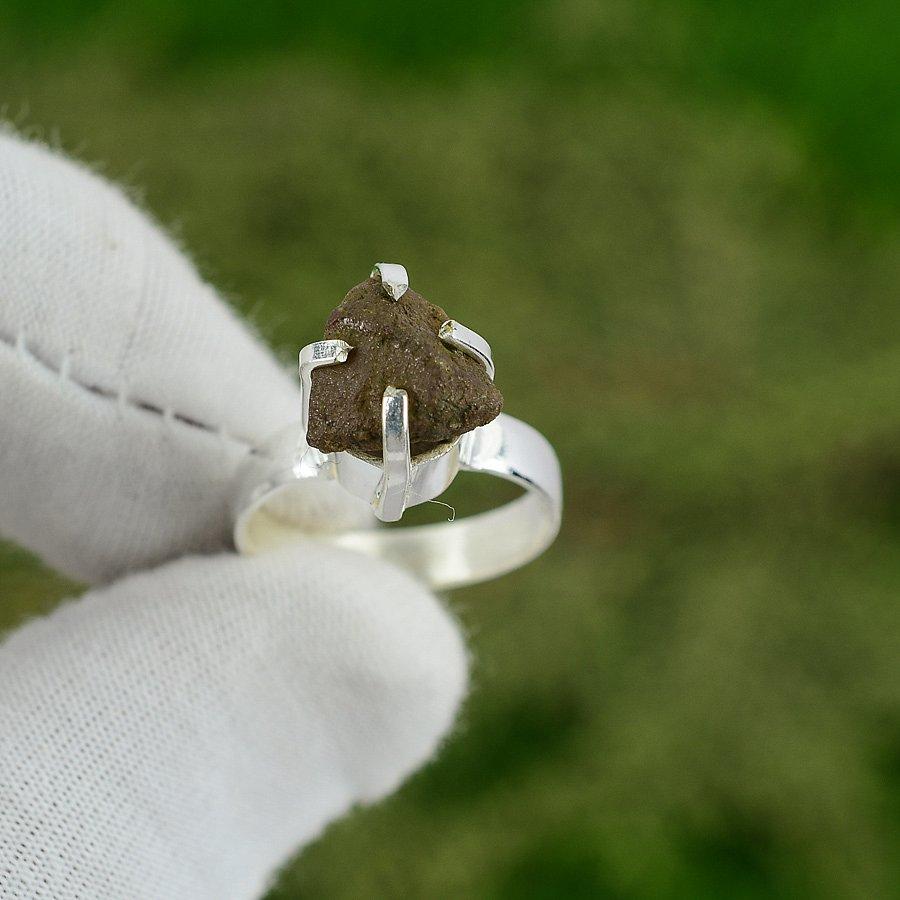 925 Sterling Silver Smoky Rough Gemstone Solitaire Artisan Ring Jewelry Size 6.5
