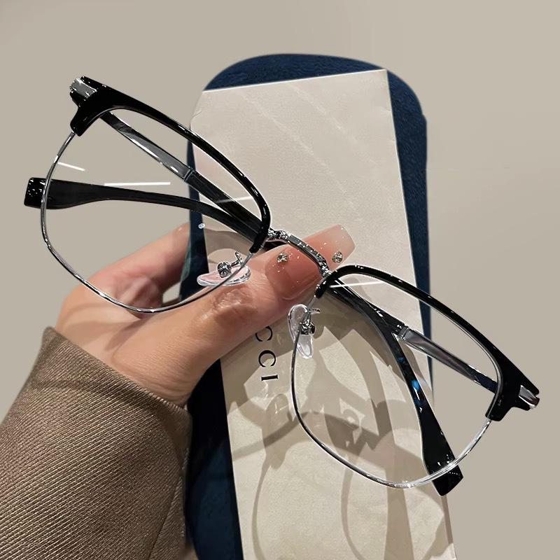 Retro Half-frame Flat Glasses Frame Big Face Men's Big Frame Slim Eyebrow Line Eye Lens Frame Optical Glasses 8958
