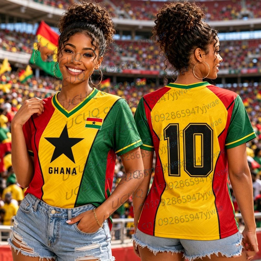T-shirt Estiva Unisex con Stampa GHANA, Scollo a V, Manica Corta, Grafica, Maglie Taglie Forti, T-shirt Sportiva, Fan di Calcio