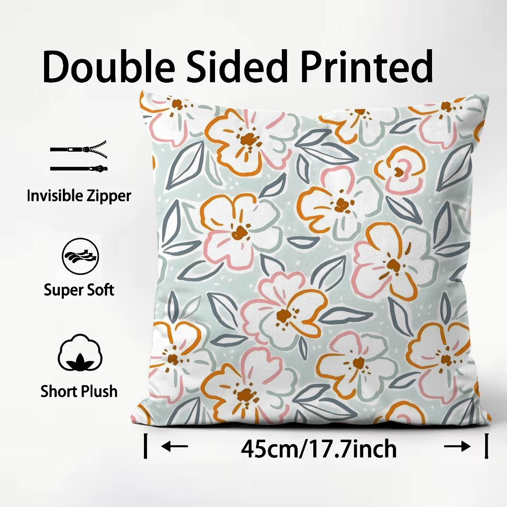Simple And Elegant Flowers Cushion Cover Plush Fabric Soft Double-Sided Printed Sofa Warm Winter Home Child Gift Pillow Case