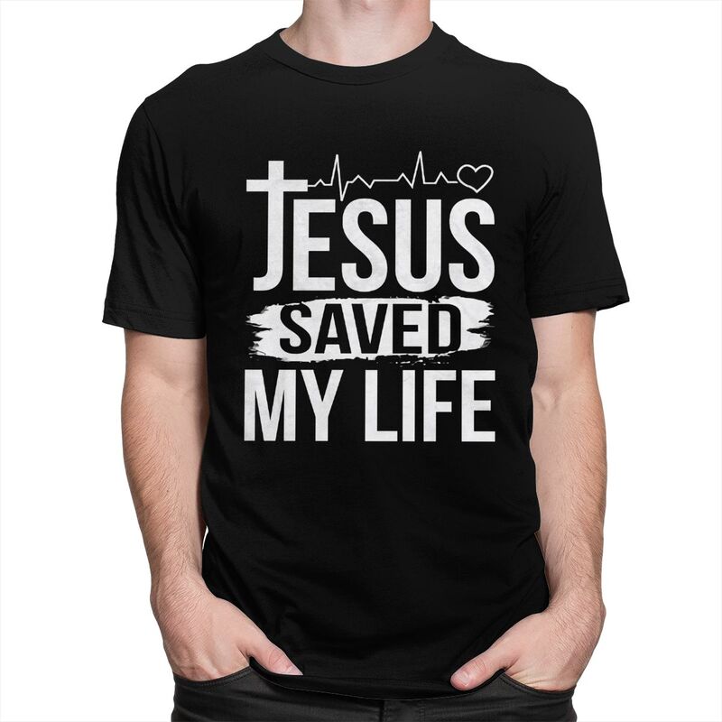 Individuelles Jesus hat mein Leben gerettet T-Shirt für Herren Reines Baumwoll-T-Shirt Freizeit-T-Shirts Christliche Religion Christlicher Glaube T-Shirt Slim Fit