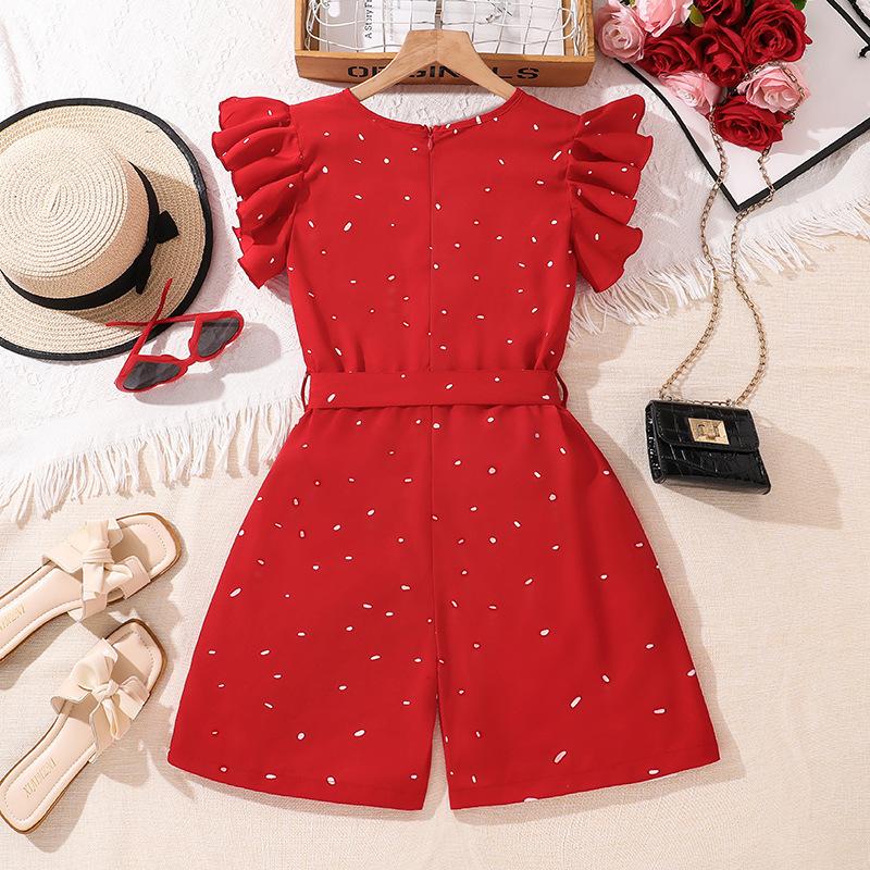 Girls' Stylish Romper Suit Summer Kids' Printed Flying Sleeve Romper Shorts Casual Romper Suit