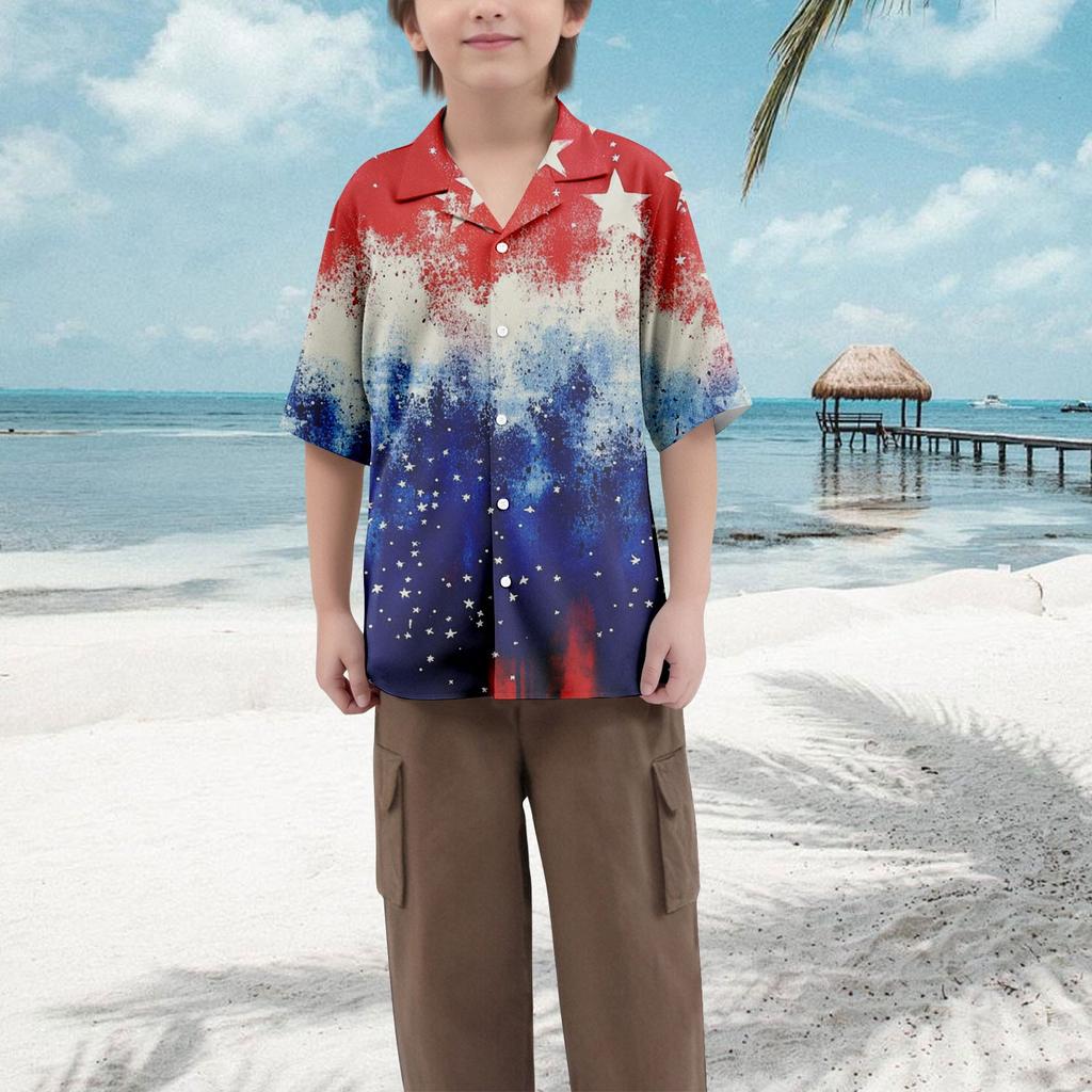 Lässiges lockeres Kurzarmhemd für Jungen mit modischem bedrucktem Hemd-Top