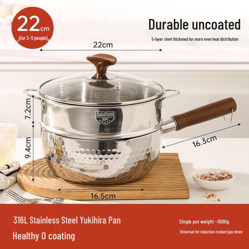 HANDUNYOU 316L Stainless Steel Yukihira Milk Soup Pot