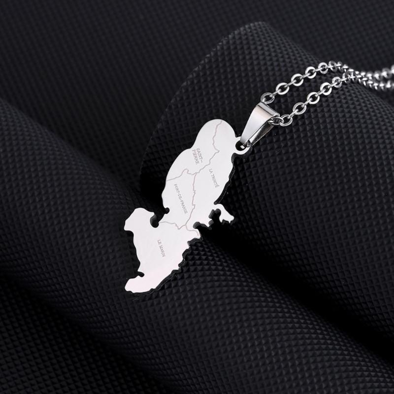 Stainless Steel Martinique Map Pendant Necklace Women Men Fashion Jewelry Silver/Gold Color Patriotism Country Choker