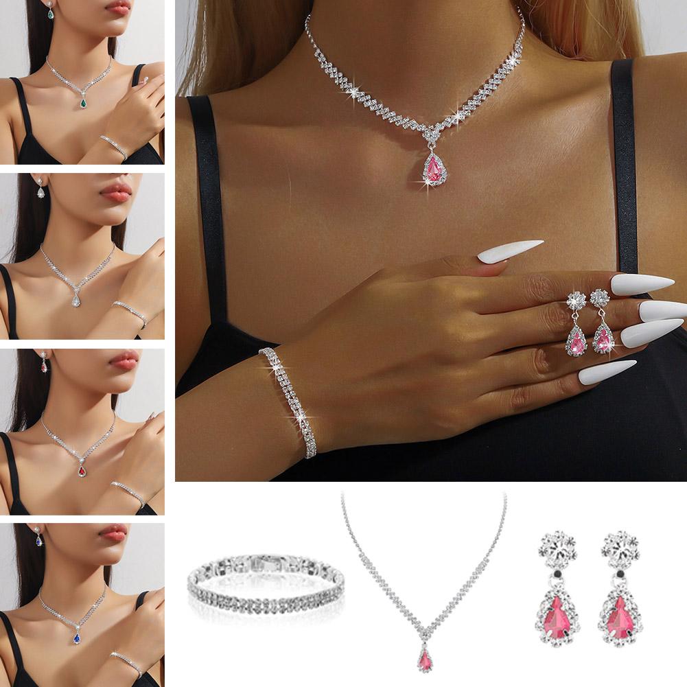 Colier Simplu cu Picătură de Apă Strass Cristal Cercei Lanț Pentru Femei Seturi Bijuterii Nuntă Mireasă Accesorii Rochie