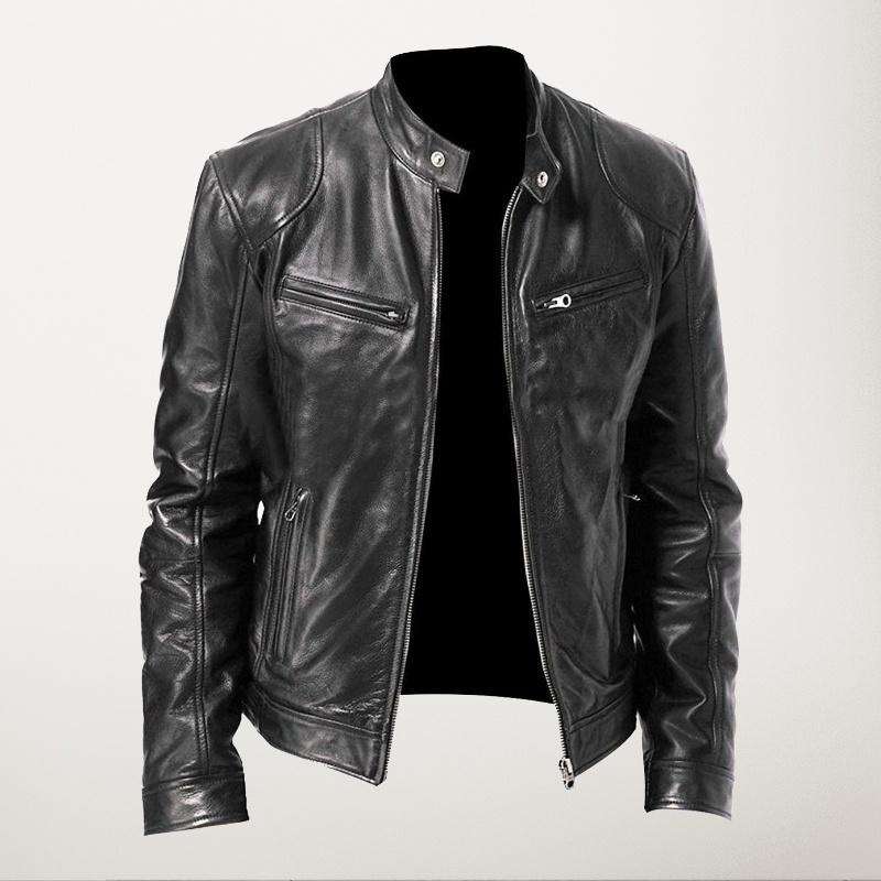 High Quality Autumn Winter Fashion Men's Stand Collar Leather Jacket Motorcycle Long Sleeve Jacket Coat Club Bomber Jacket Plus Size Jacket