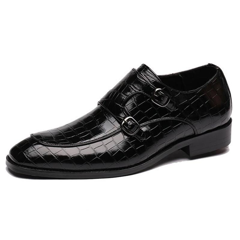 Fashion Men's Business Dress Office Shoes Crocodile Grain Leather Shoes Mens Buckle Casual Wedding Party Shoes Men Flats Plus Size