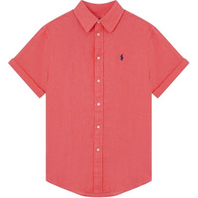 Polo SS26 Camicia da Donna a Manica Corta in Lino con Collo a Punta e Cavallino Ricamato 211A92158-003