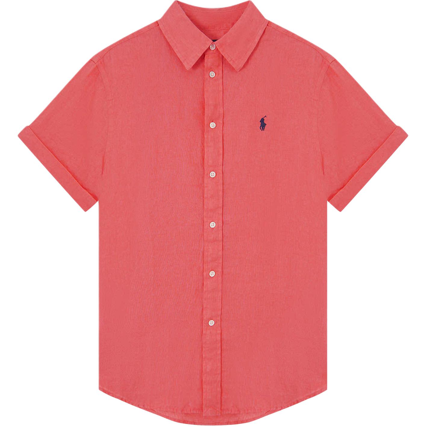 Polo Ralph Lauren SS26 Linen Pointed Collar Pony Embroidered Button Short Sleeve Shirt Women shirts 211A92158-003 S