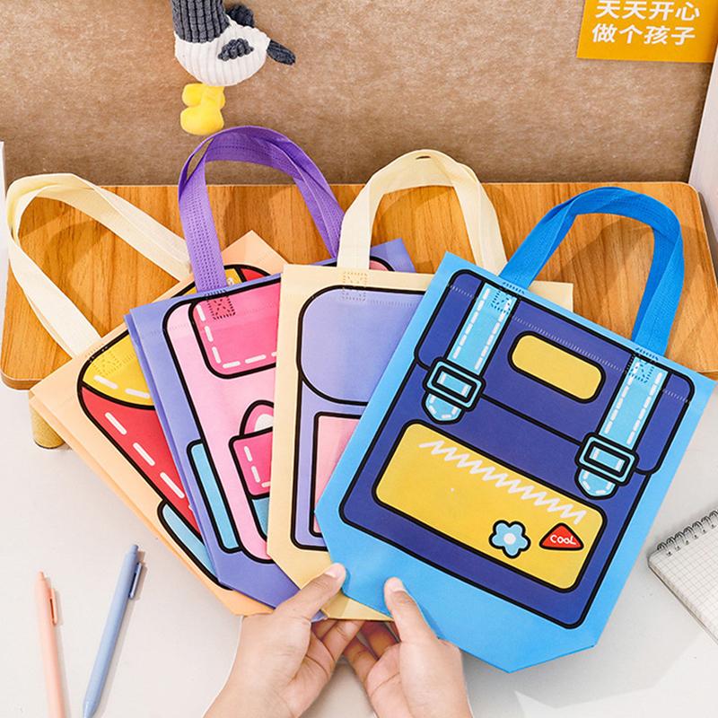 Dopamine Color Schoolbag Pattern Non-Woven Packaging Bag With Handle Candy Snack Food Book Clothes Storage Bag Student Supplies