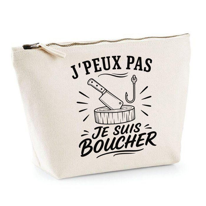 Trousse de toilette - PLANETEE - J'peux pas minimaliste (J'peux pas je suis Boucher) - Beige - 100% coton - 3 L