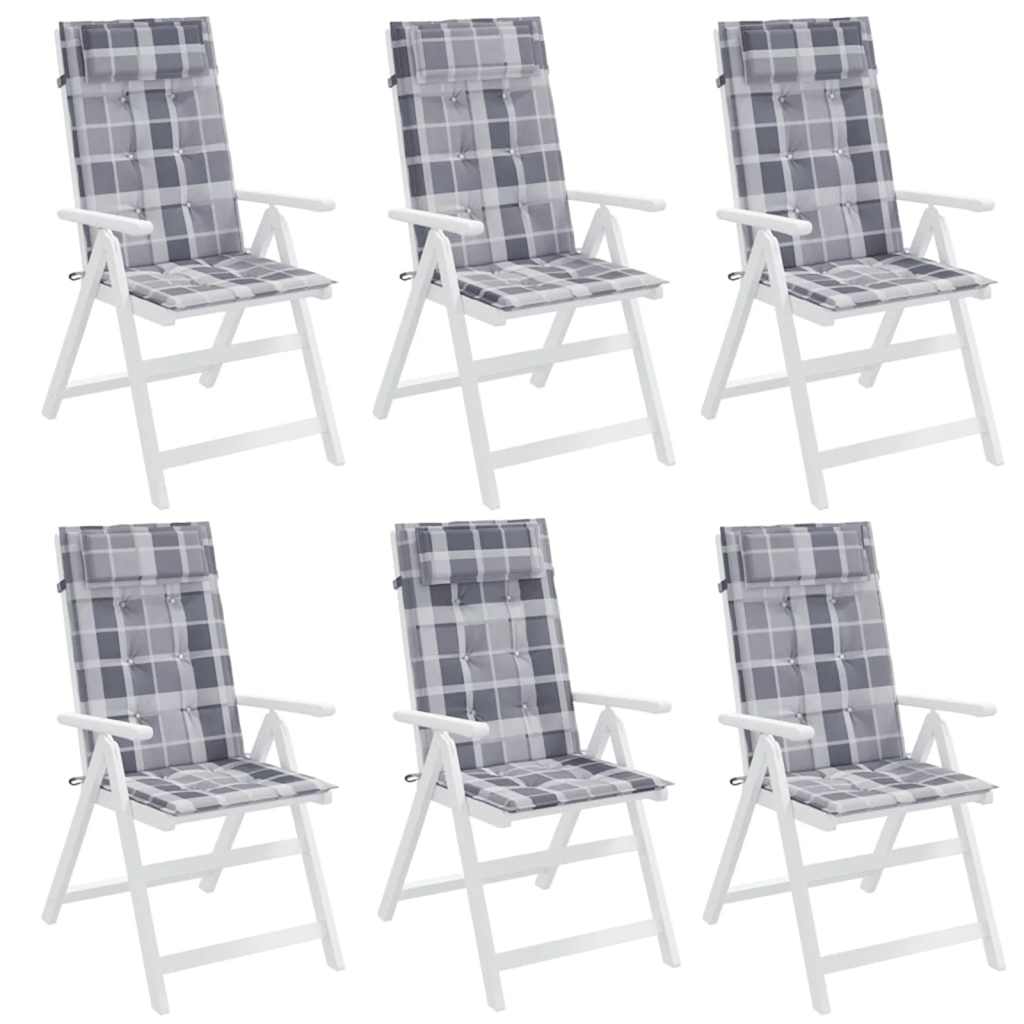 High Back Seat Cushions 6 pcs Gray Checkered Pattern Oxford Fabric
