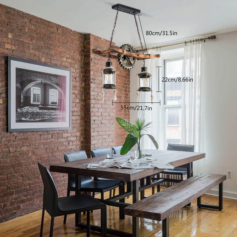 Bymaocar Retro Two Heads Pendant Light Industrial Loft Bar Creative Hanging Lamp Adjustable Height for Dining Room Living Room