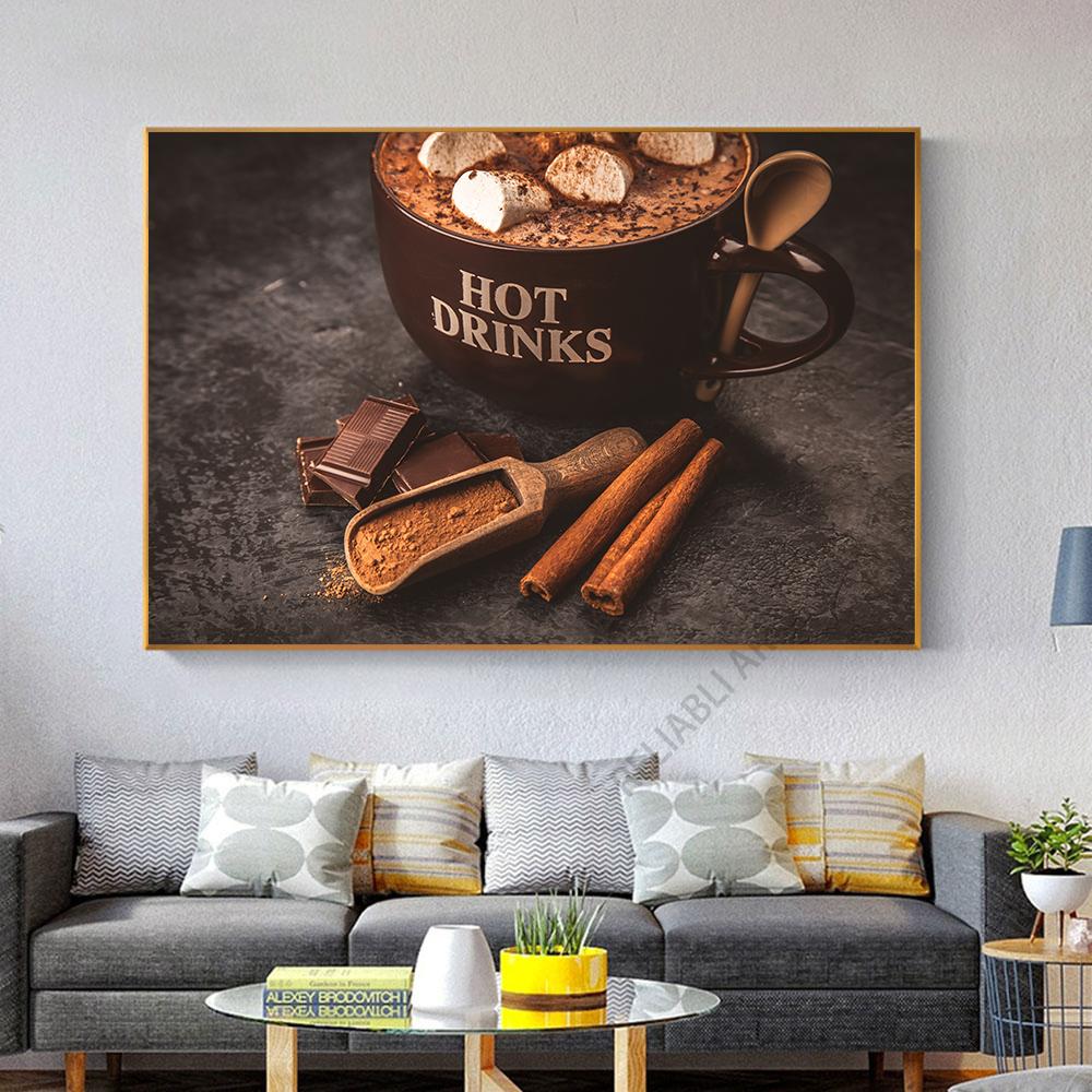 Hot Chocolate Drink HD Pictures Canvas Painting Chocolate Coffee Posters Prints for Coffee Shop Wall Decor Cuadros