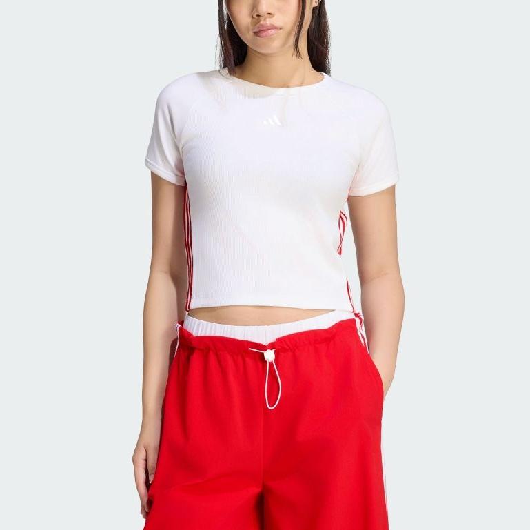 adidas Dance Striped Pullover Round Neck Knitted Short Sleeve T-Shirt Women Tops KZ4205