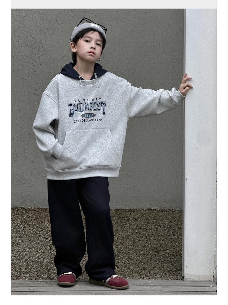2025 Autumn/Winter Unisex Korean Style Fleece Hoodie for Medium & Large Children