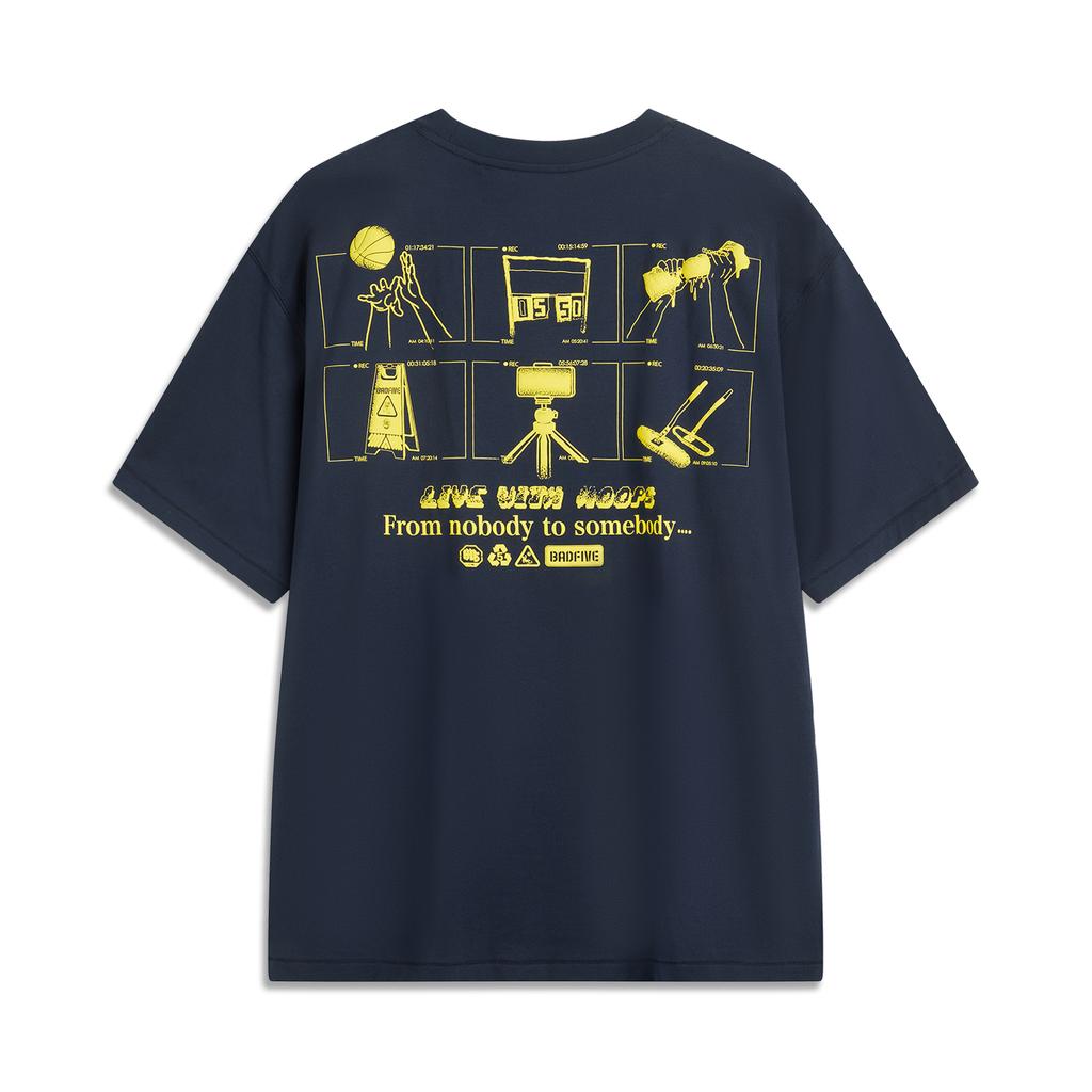 Li Ning Basketball Series Anti-Five Comfortable Casual Simple Versatile Round Neck Drop Shoulder Loose Breathable Short Sleeve T-Shirt AHSV027-8