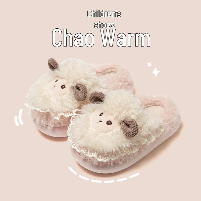 Kids' Plush Little Sheep Cotton Slippers - Cute & Cozy for Fall/Winter 2025