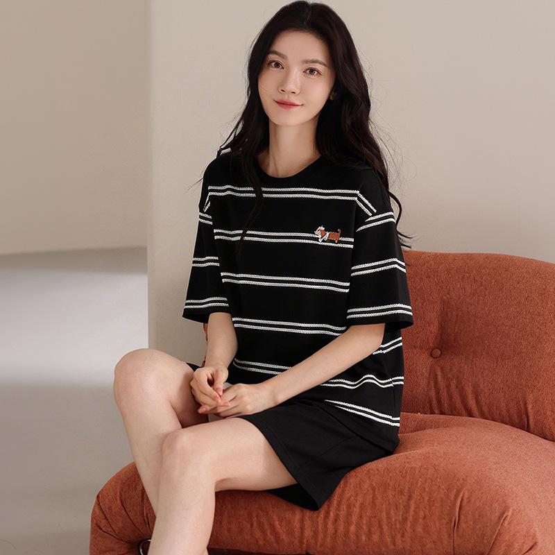 Pure cotton pajamas women's summer thin short-sleeved shorts casual Korean version cartoon cotton half-sleeved loungewear