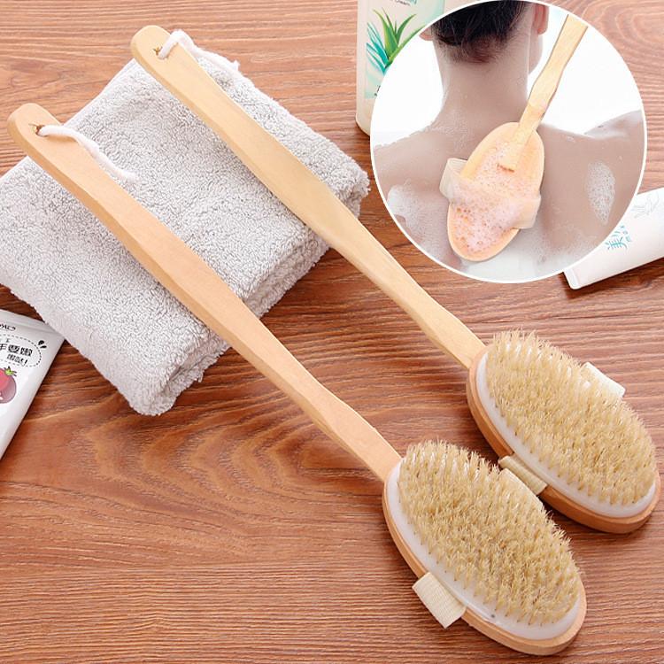 Shower Brush With Soft And Stiff Bristles,Double-Sided Brush Head,Long Handle