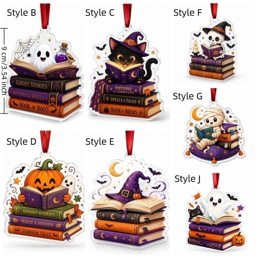 Acrylic Reading Ghost Pendant 2D Flat Halloween Bag Charm Halloween Ghost Ornaments Halloween