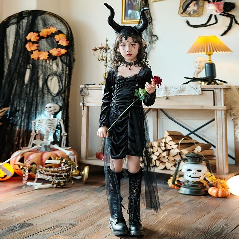 Halloween Children's Costume Dark Goth Witch Girl Dress Little Demon Children's Clothing Stage Walk Show Clothing