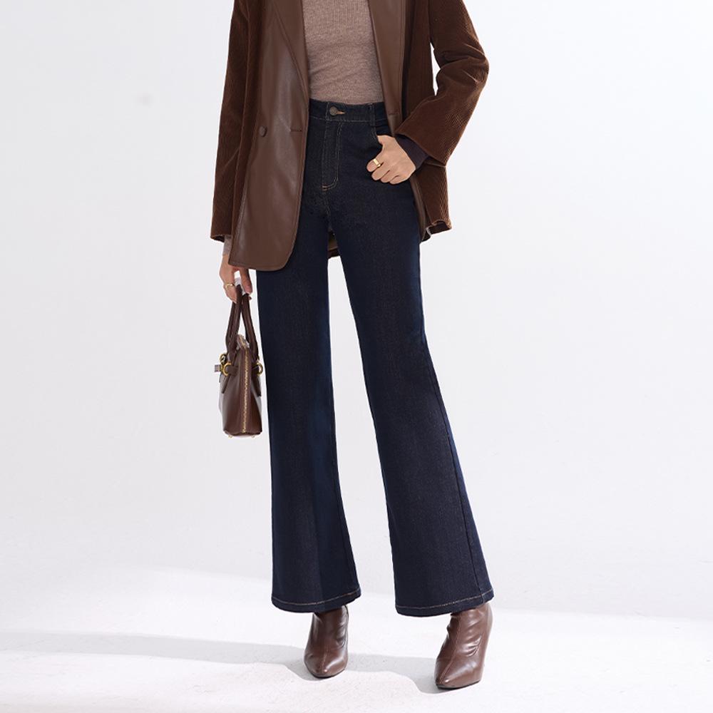 

Elegant Women s High-Waisted Slim-Fit Flare Jeans – New Style, Washed Long Pants, Elastic Design L (approx. 55-63 kg)