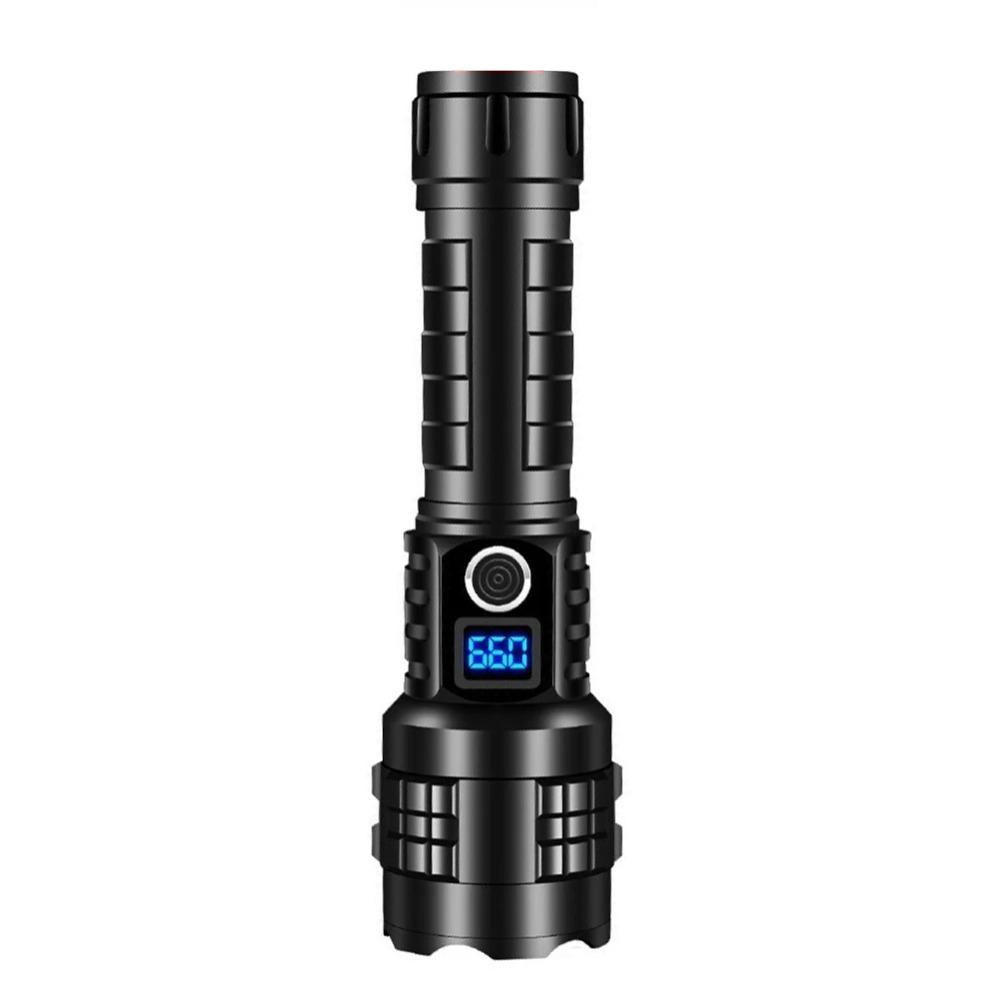 

Powerful LED Flashlight Zoomable Torch Type-C Rechargeable Camping Lantern 5Modes Outdoor 26650 Power Bank Lights Flat tail-no battery