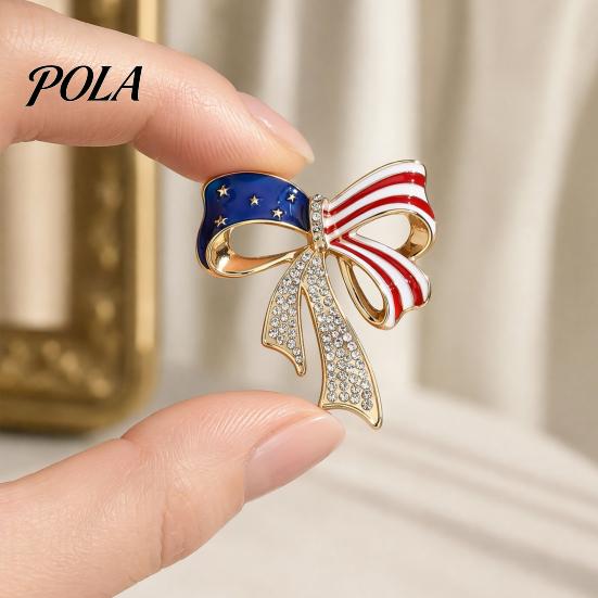 Independence Day Jewelry Bow Brooch Pin, Patriotic Rhinestone Lapel Sweater Cardigan Coat Suit Accessory, Gift for 4th of July Alloy Pin