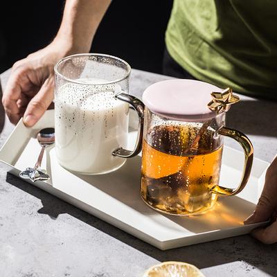 Tazza d'acqua Cielo Stellato in Vetro Oro e Argento da Tenere in Mano a Casa con Coperchio e Cucchiaino Tazza da Caffè Tazza da Ragazza dall'Aspetto Sofisticato
