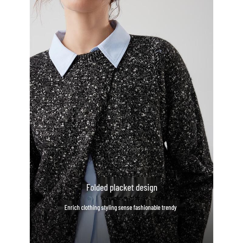 ELLE Women's Patterned Yarn Round Neck Knit Sweater