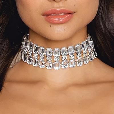 Exaggerated Rhinestone Multi-Row Necklace High-End Full Diamond Collarbone Chain Women'S Accessories Necklace
