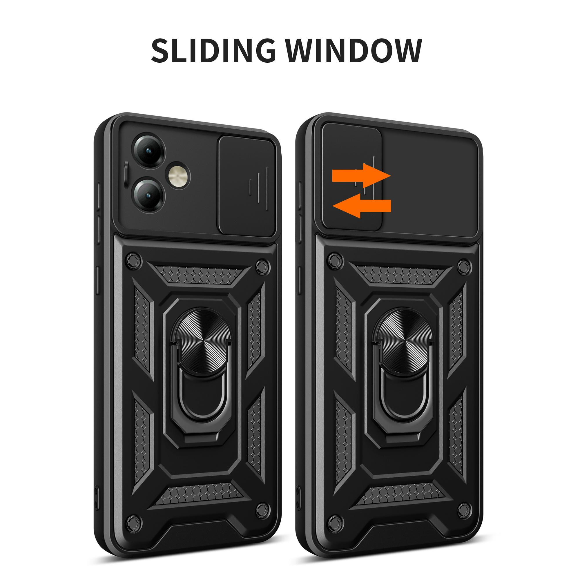 

For Motorola Moto G14 4G Cover Slide Lens Lid PC+TPU Protective Phone Case Black