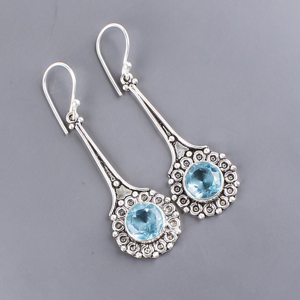 Sky Blue Topaz Earrings Gemstone Jewelry, 925 Solid Sterling Silver Earrings, Handmade Jewelry Birthstone Earrings, Gift For Mother