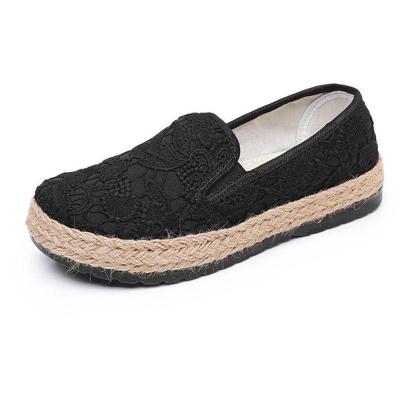 

Женские парусиновые туфли на плоской подошве в стиле рыбака 2025 года, дышащие и универсальные 38 чёрный