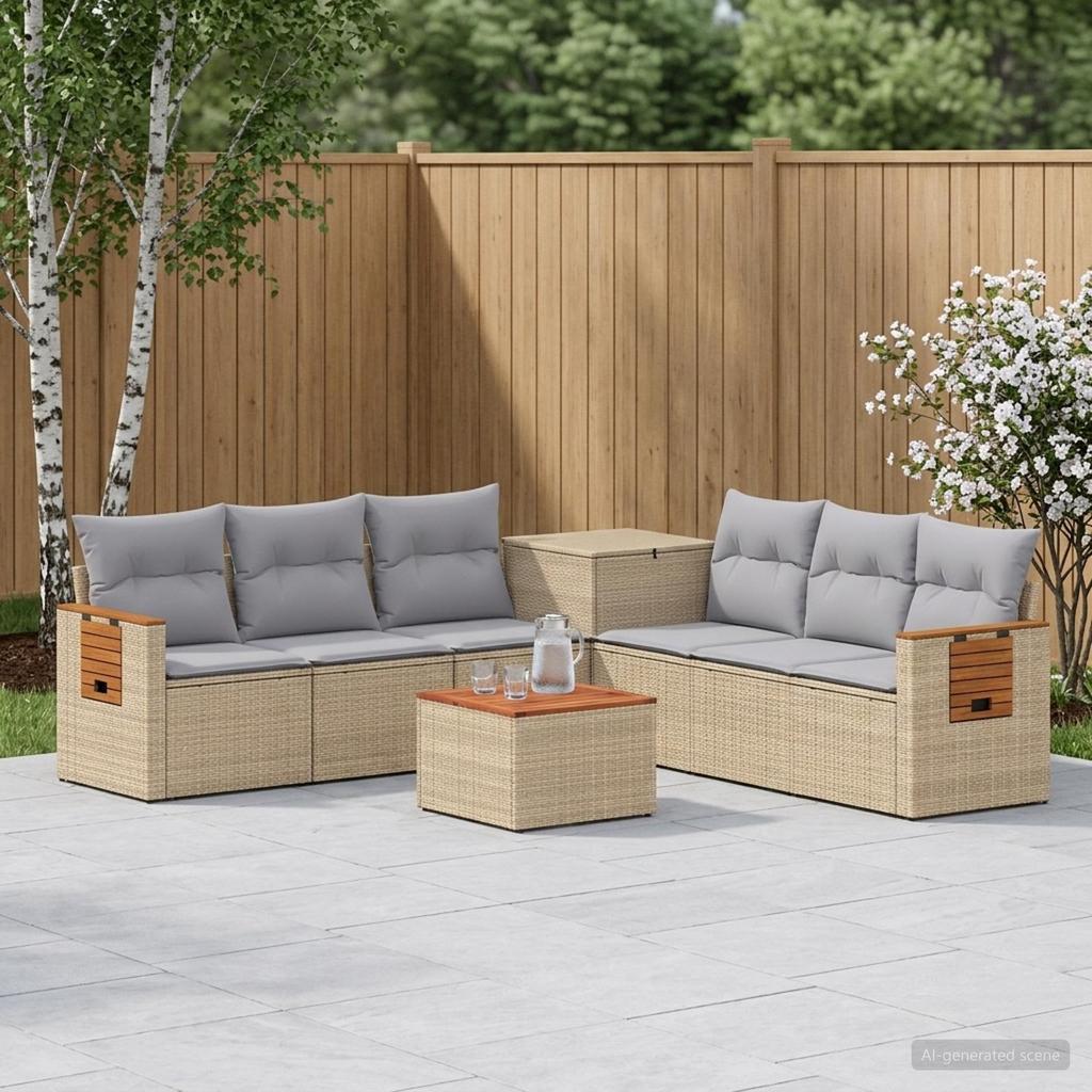 Sofa Set 8 Pieces Beige and Light Gray Poly Rattan and Steel