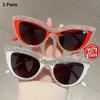 2 Pairs Vintage Cat Eye Sunglasses with Rhinestones Women Fashion Decor Shades Trendy Brand Design Sweet Outdoor Sun Glasses