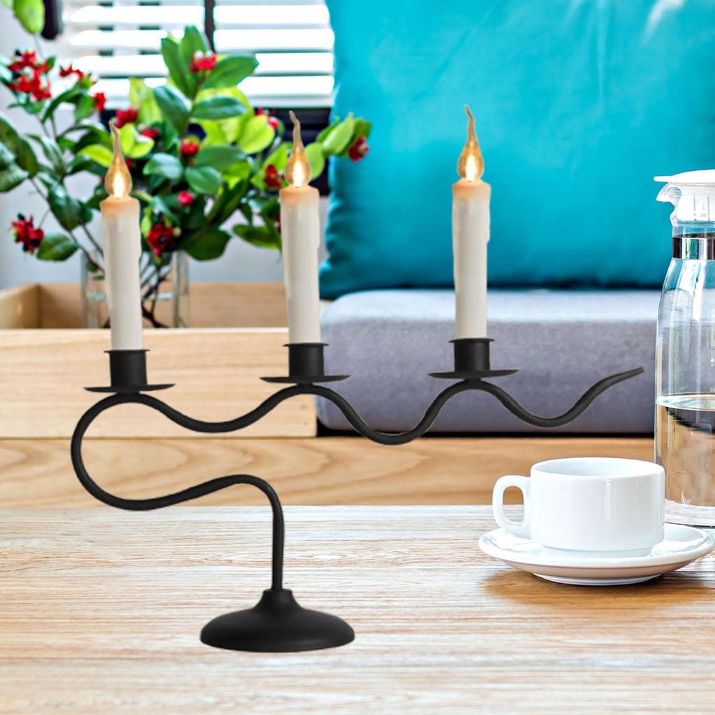 Iron Candle Holder Candelabra Home Candles Stand Fireplace 3 Arm Candlestick