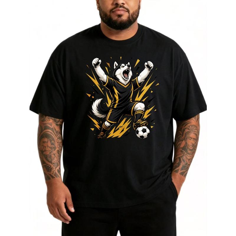 European Sizes Plus Size Men'S T-Shirt Soft Breathable Solid Tee for Daily Wear Wolf Soccer Player Graphic Design Summer Casual Wear Gift
