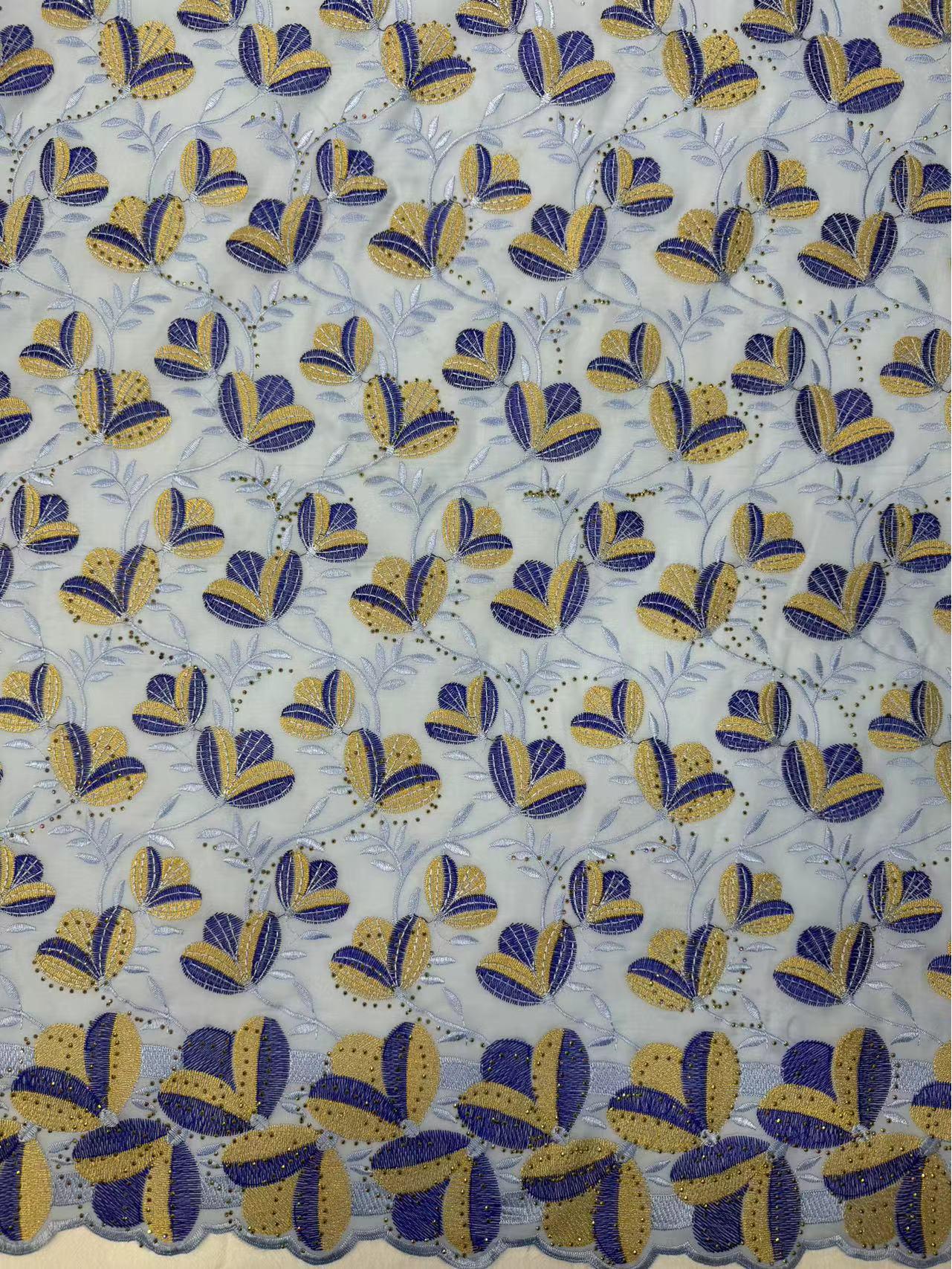 

Elegant Rhinestone Leaf Embroidery Lace Wedding & Evening Cheongsam Dress Fabric небо синє кольору