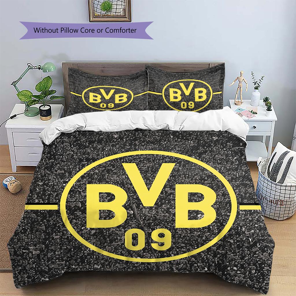 Borussia Dortmund Team Logo Muster Bettwäsche Heimdekoration Geburtstagsgeschenk (1 Bettbezug + 2 Kissenbezüge, ohne Füllung)