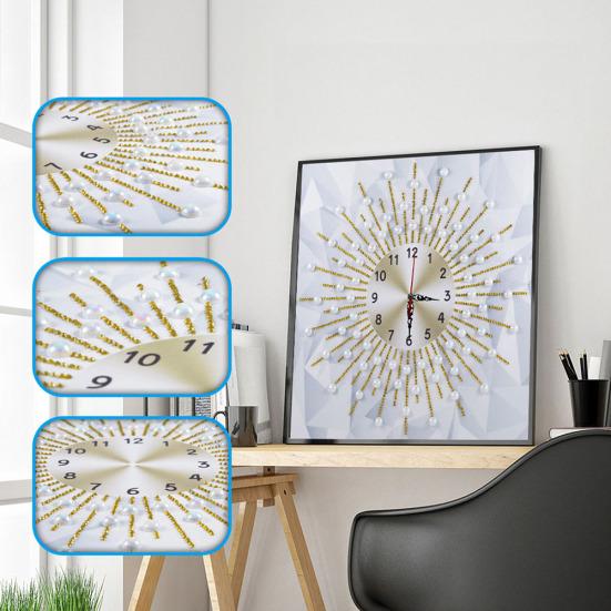 Reloj de pared de 35x35cm, punto de cruz, decoración de pintura de diamante multiforma parcial DIY