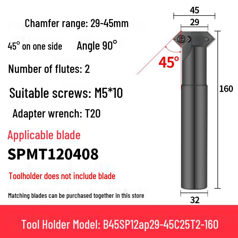 45° CNC Insertable Inner/Outer Chamfer Tool with Up/Down Back-Reaming Holder