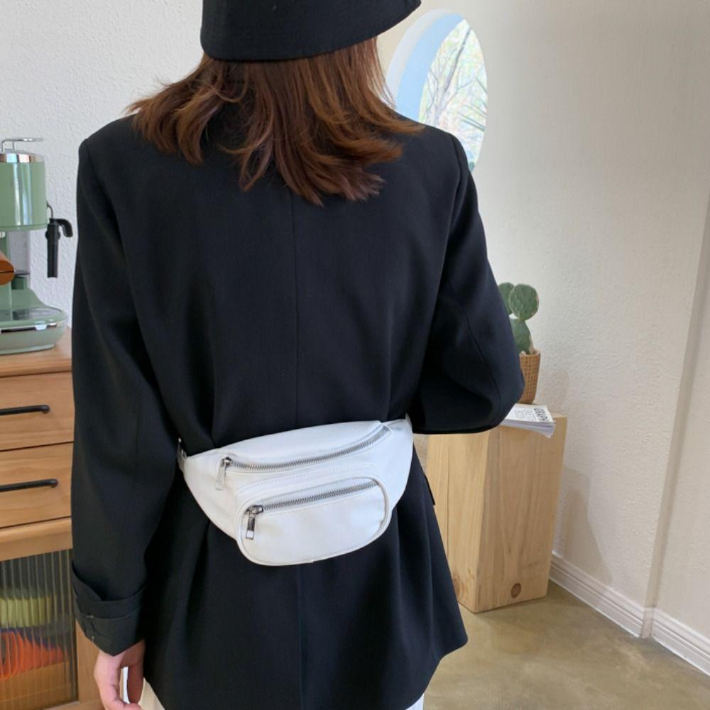 Solid Color PU Chest Bag PU Leather Crossbody Waist Pack Women Chest Crossbody Bag Student