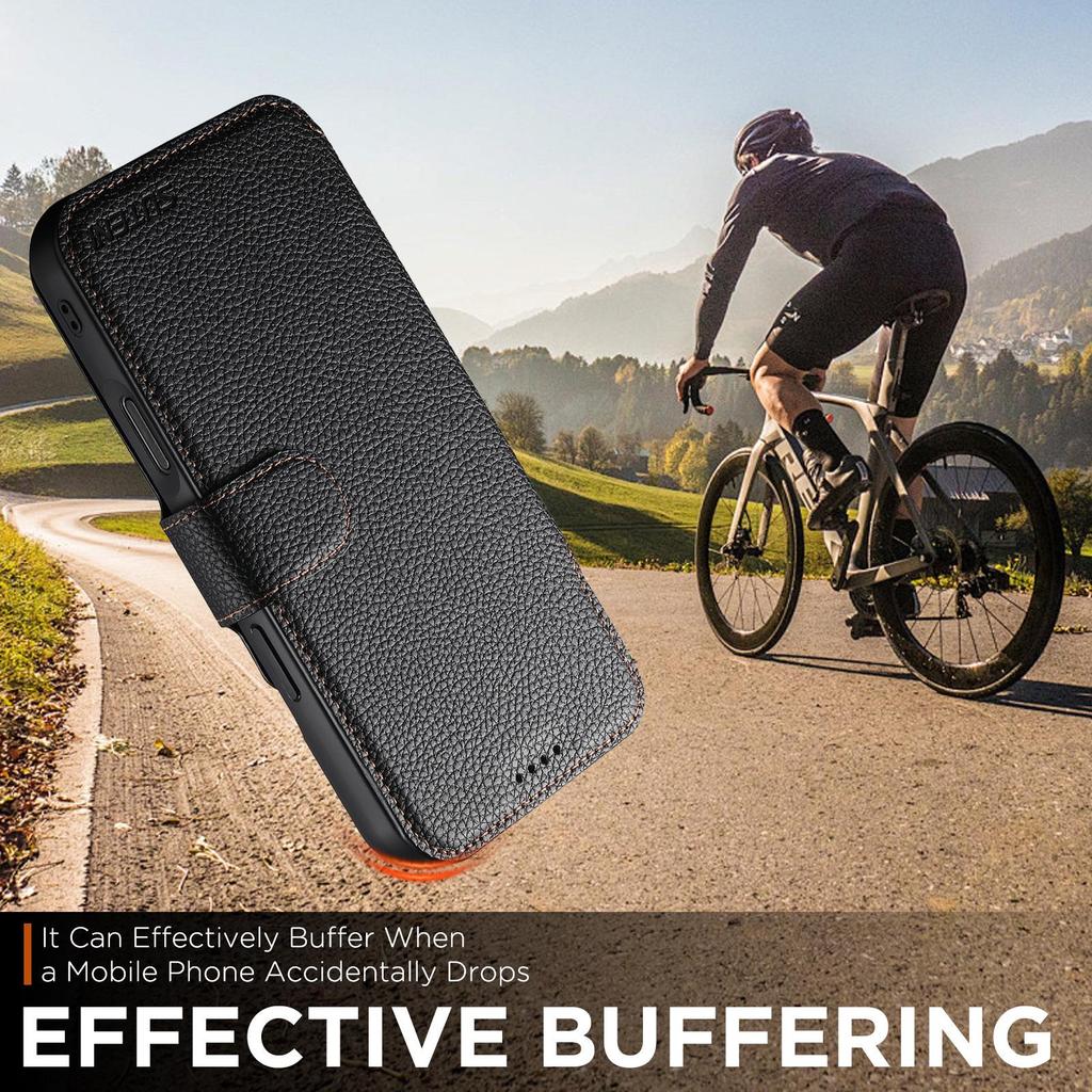 iPhone 17 Pro Flip Card Slot Magnetic Wireless Charging Stand Case - Color Block Leather