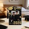 Wooden Photo Frame, Standard Size Graduation Picture Display, Black Gold with Rear Stand, Grad 2026 Picture Holder for Graduation Keepsake