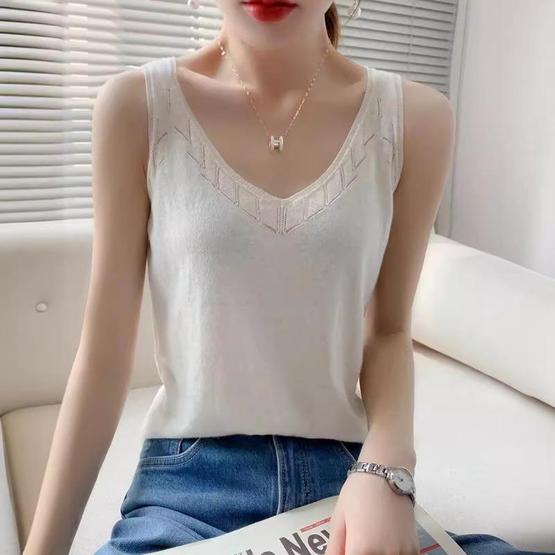 Summer New Fashion Western Style Halter Top Women's Solid Color Thin Knit Vest Bottom Top